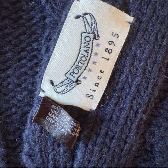 Portolano Wool Cashmere Blend Scarf Striped Cable Knit Large Red Blue Gray - Picture 6 of 8